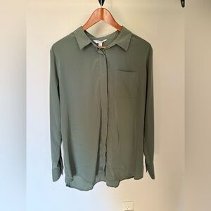 Nine West Olive Green Button Down Blouse Womens Size Large
